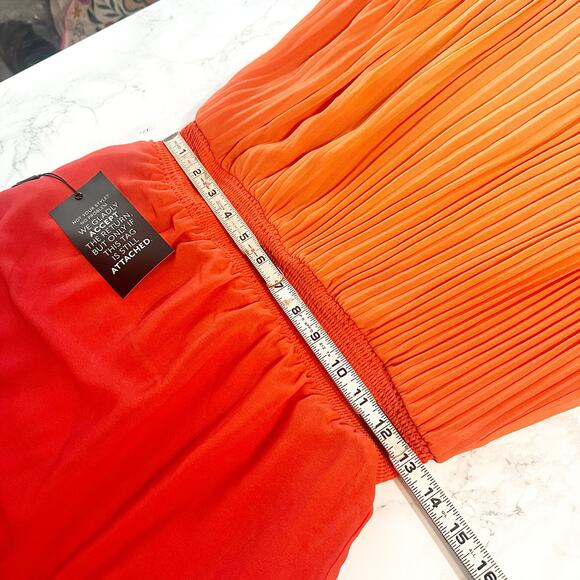 WHBM Orange Ombre Halter Pleated Shark-bite Midi Dress women’s size 6 NEW - Picture 10 of 12